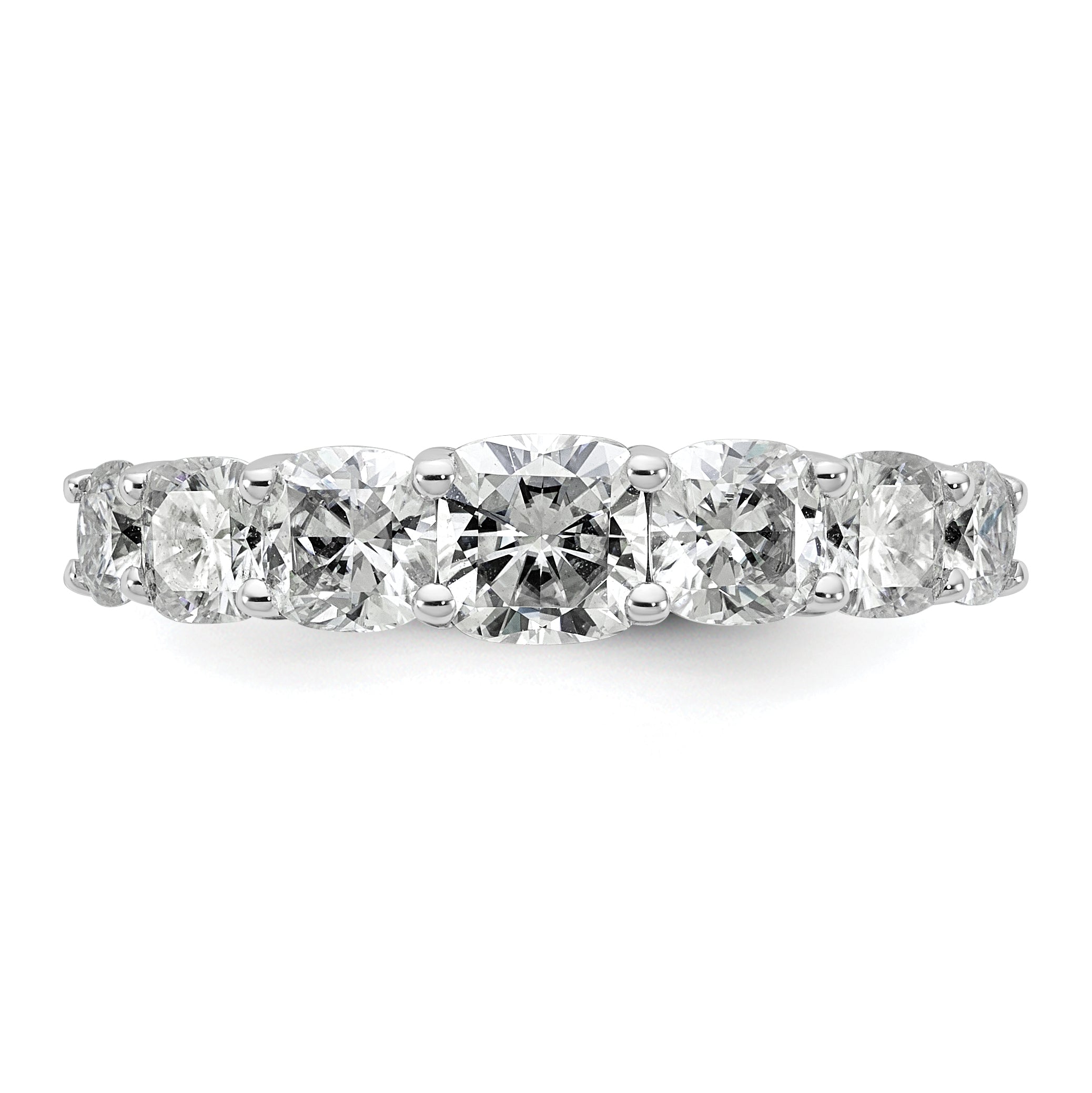 14k White Gold 2 3/8 carat Lab Grown Diamond VS+ F+ Cushion Complete Seven Stone Band