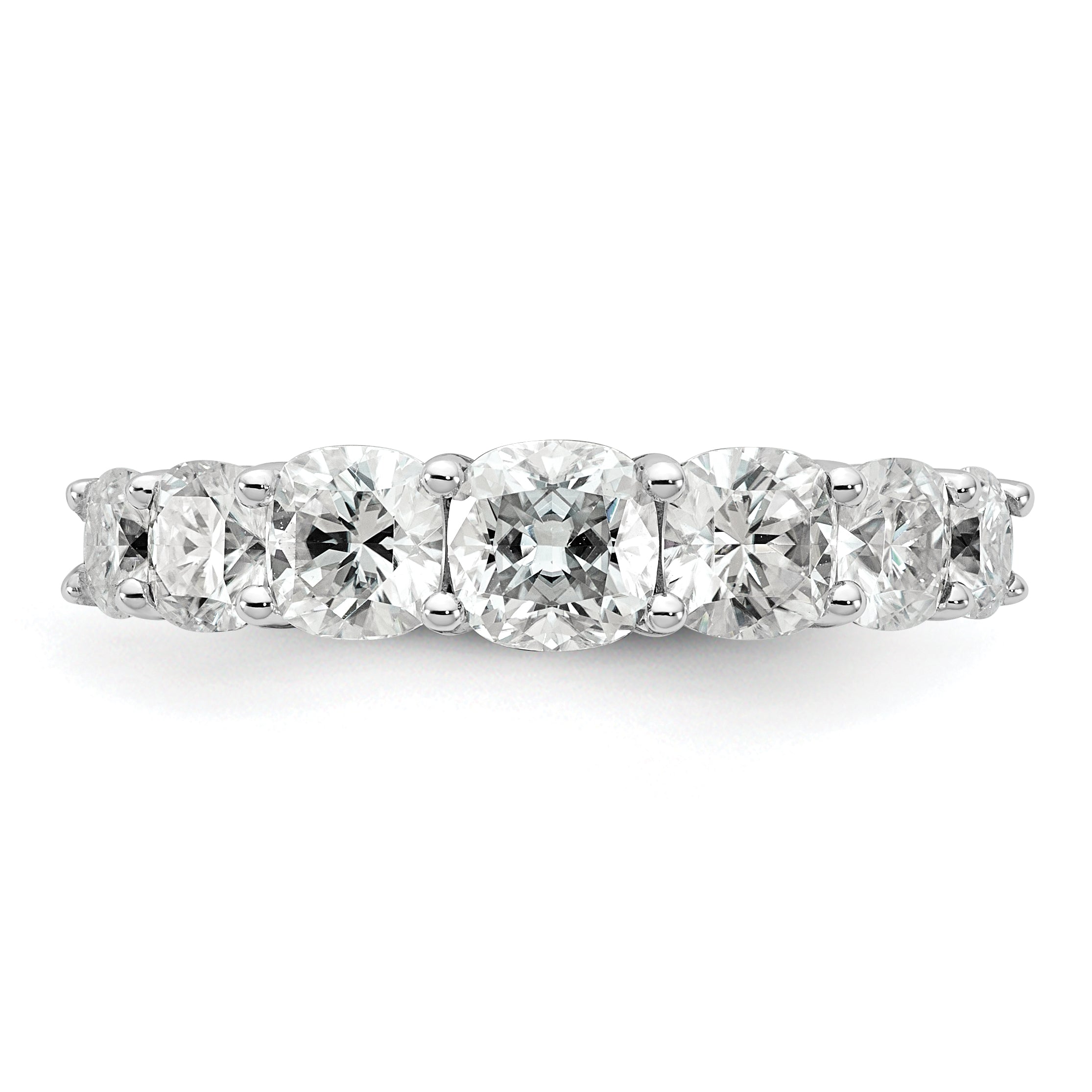 14k White Gold 3 1/3 carat Lab Grown Diamond VS+ F+ Cushion Complete Seven Stone Band