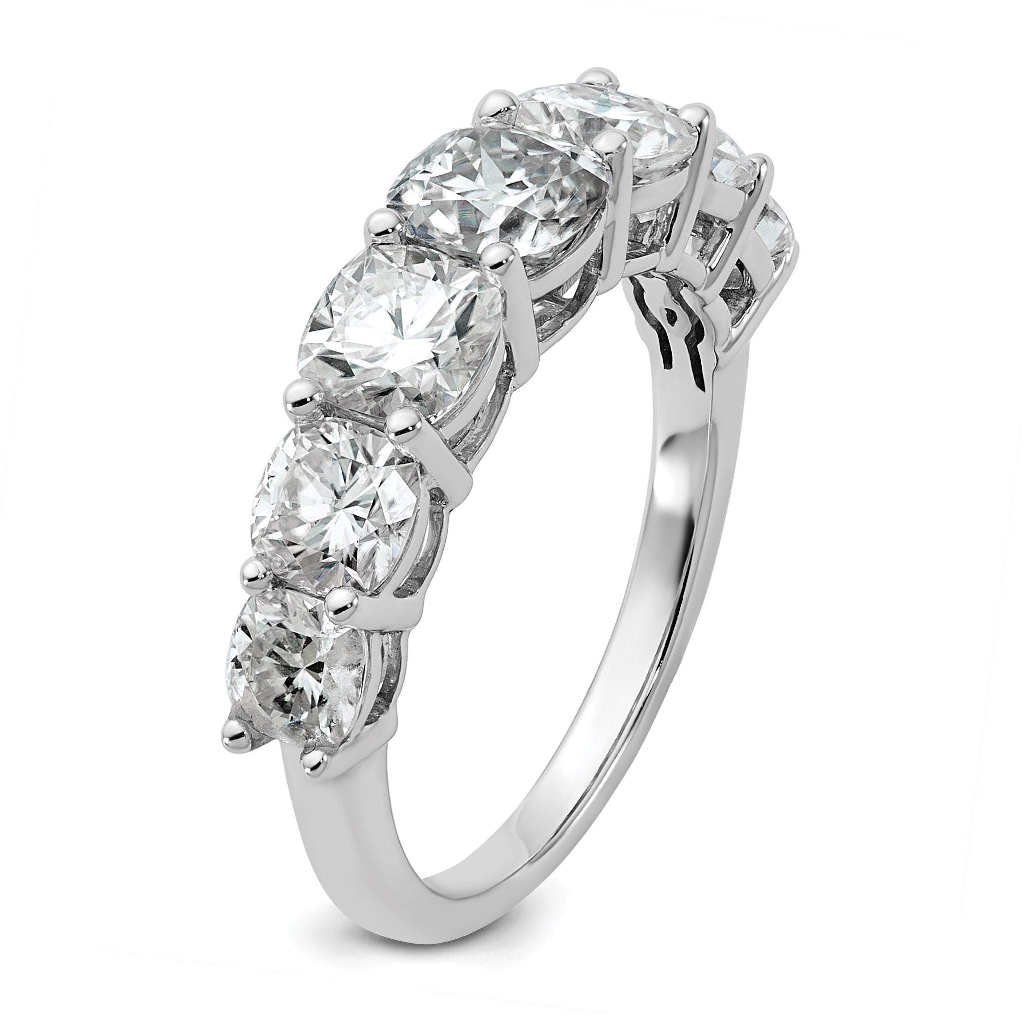 14k White Gold 3 1/3 carat Lab Grown Diamond VS+ F+ Cushion Complete Seven Stone Band