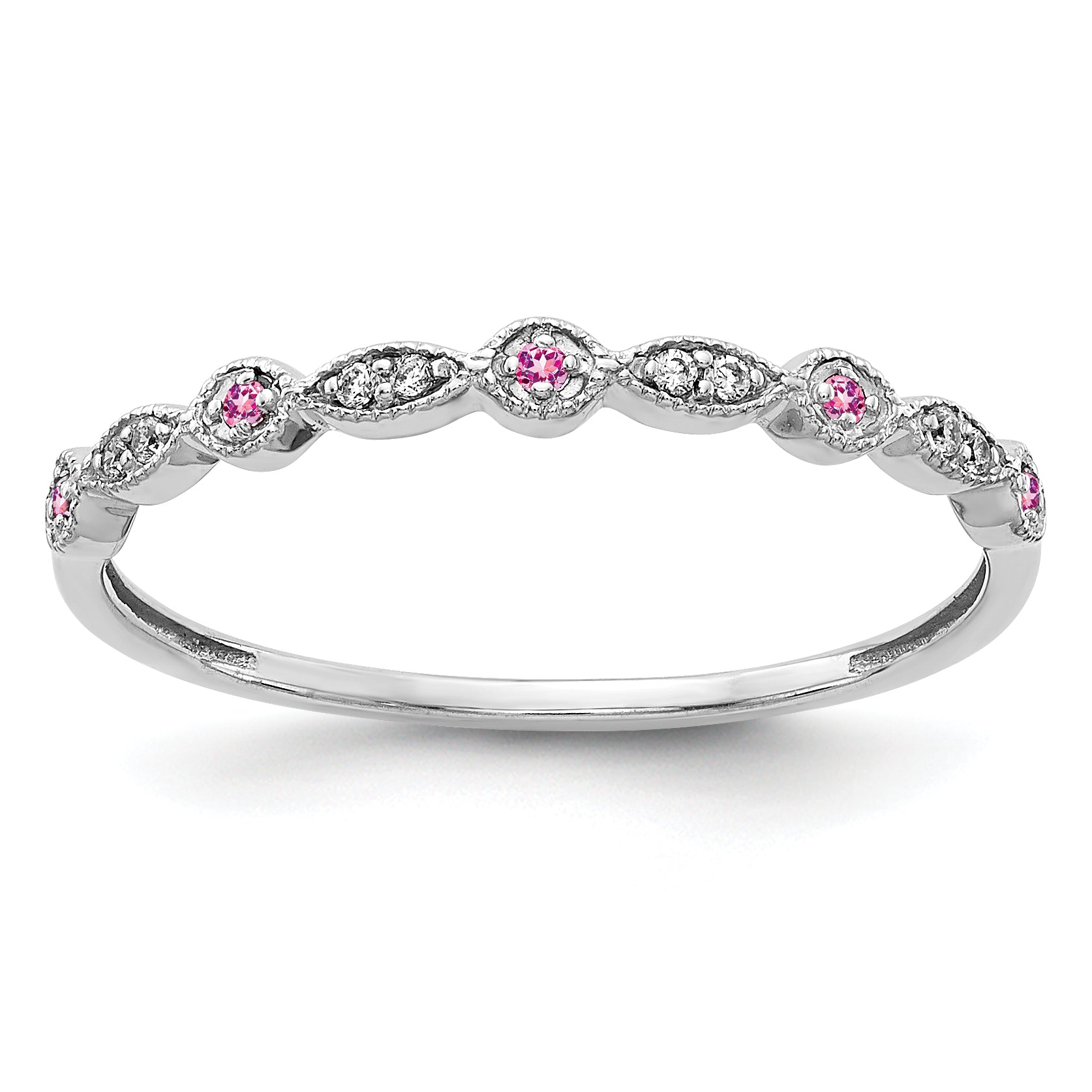 10K White Gold Diamond and Pink Sapphire Fancy Band Main image
