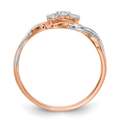 14k Two-tone 3-stone Diamond Polished Twist Ring