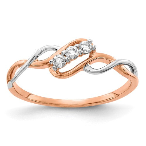 Three-Stone Lab-Grown Diamond Ring in 14K Two-Tone Gold (1/6 ct. tw.), Size 7 - Sophia Jewelers