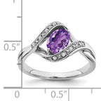 14k White Gold Oval Amethyst and Diamond Ring