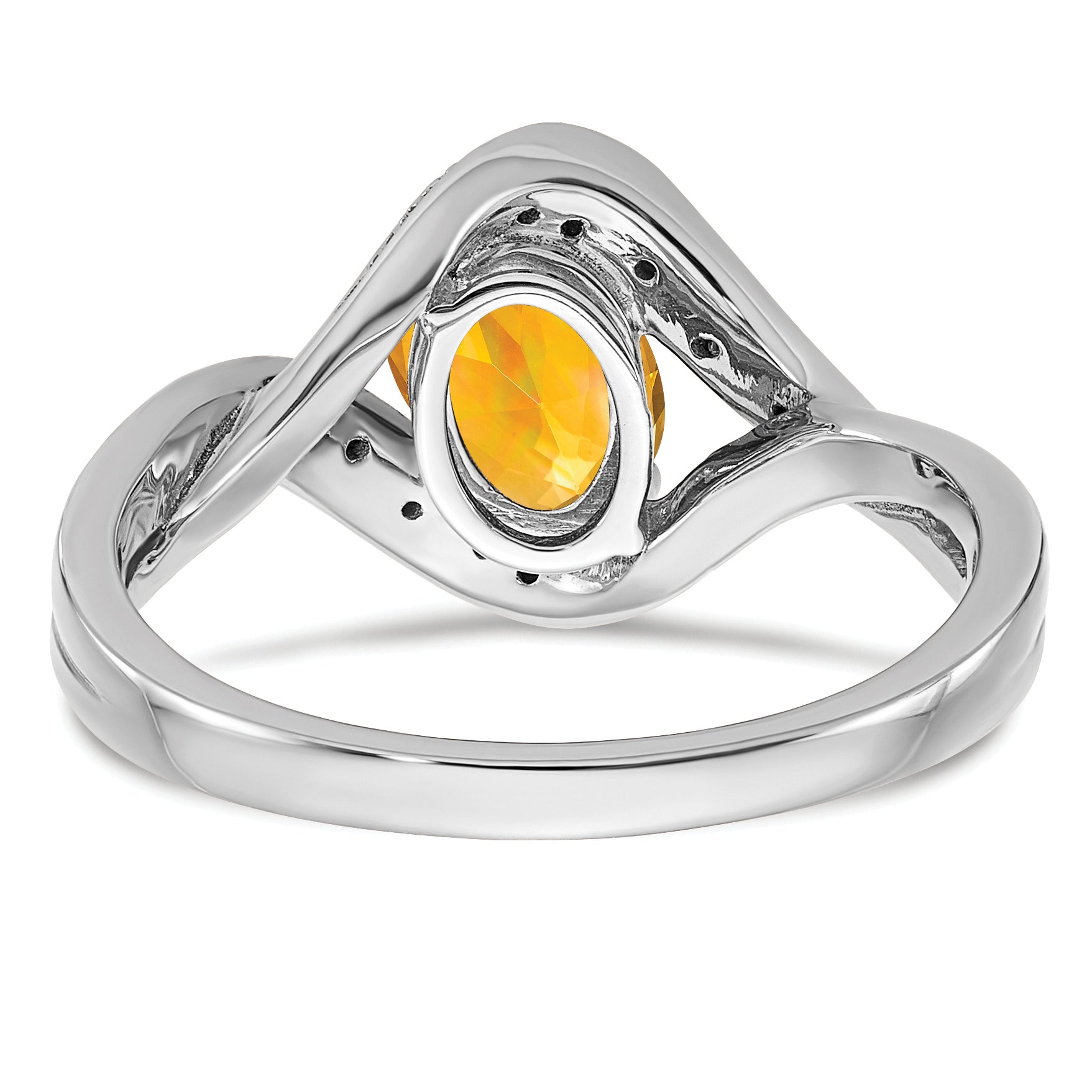 14k White Gold Oval Citrine and Diamond Ring