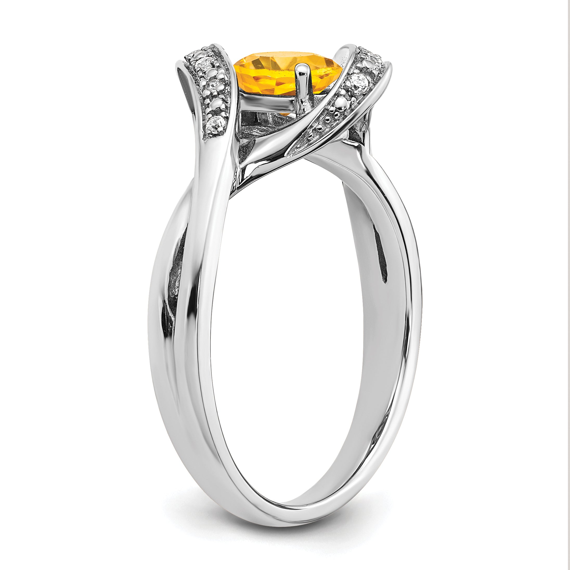 14k White Gold Oval Citrine and Diamond Ring