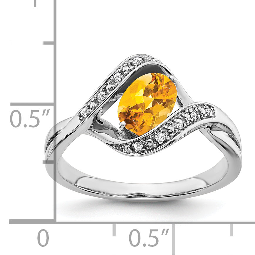14k White Gold Oval Citrine and Diamond Ring
