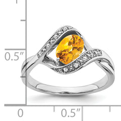 14k White Gold Oval Citrine and Diamond Ring