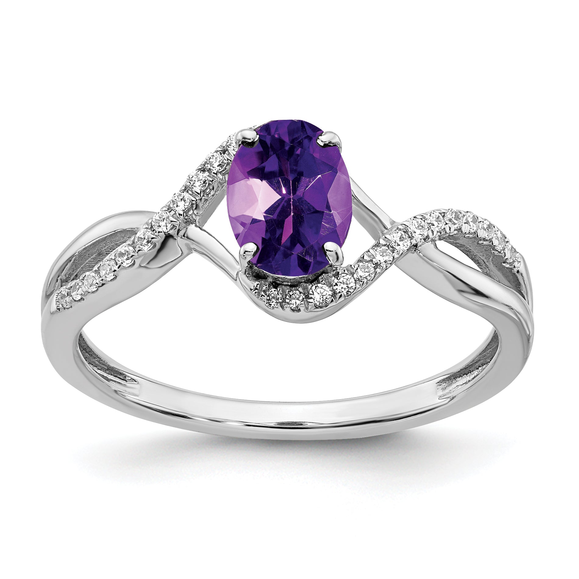 14k White Gold Oval Amethyst and Diamond Twist Ring Main image