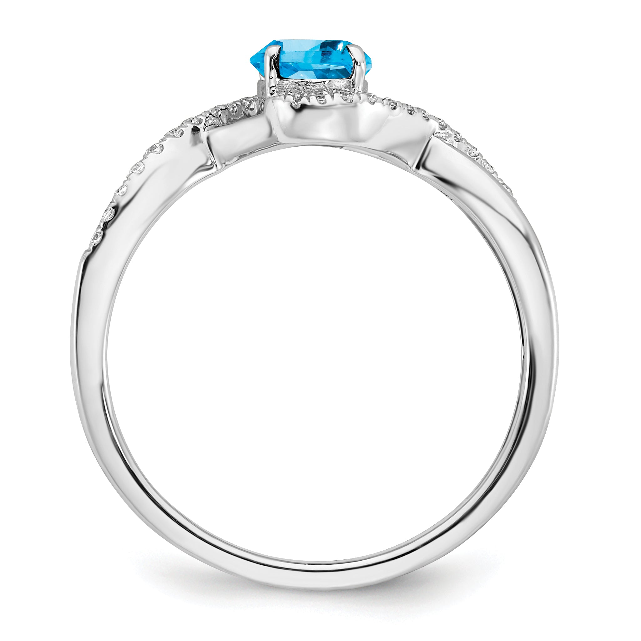 14k White Gold Oval Blue Topaz and Diamond Twist Ring Secondary image