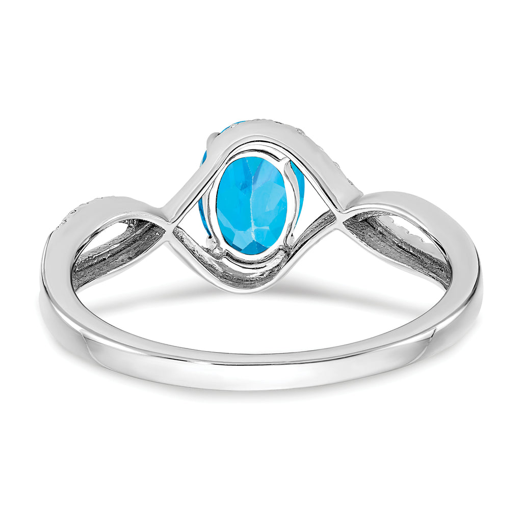14k White Gold Oval Blue Topaz and Diamond Twist Ring