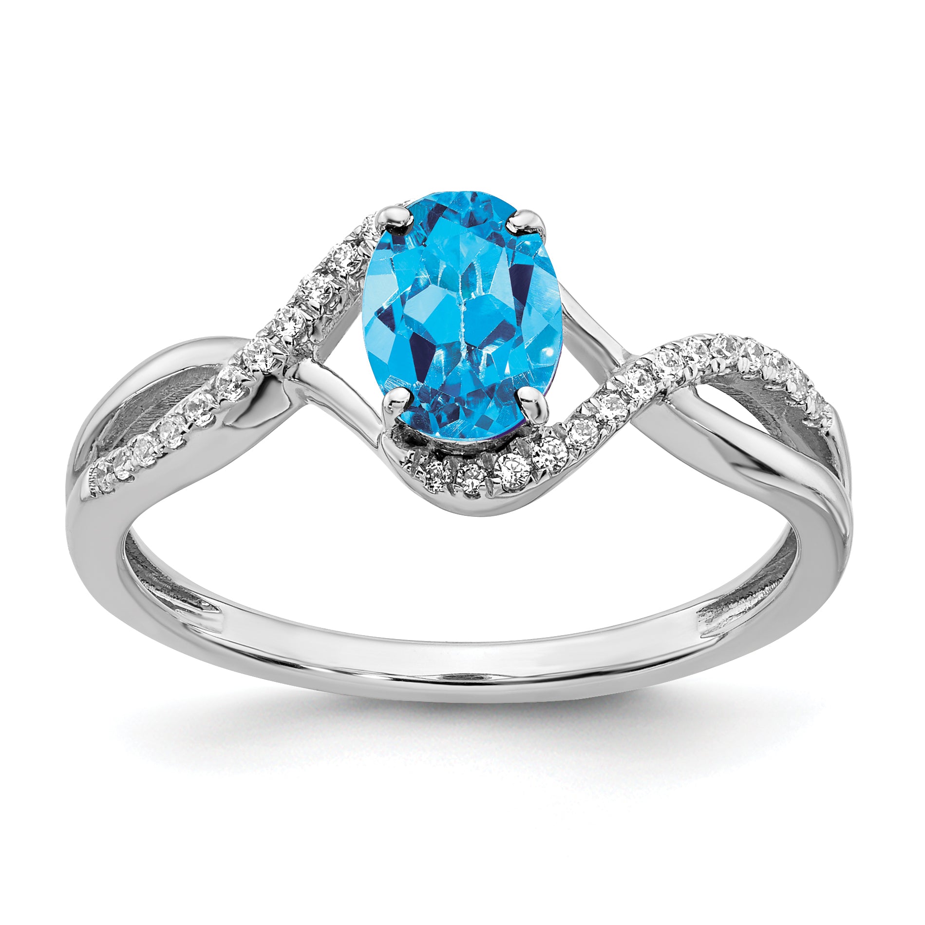 14k White Gold Oval Blue Topaz and Diamond Twist Ring Main image