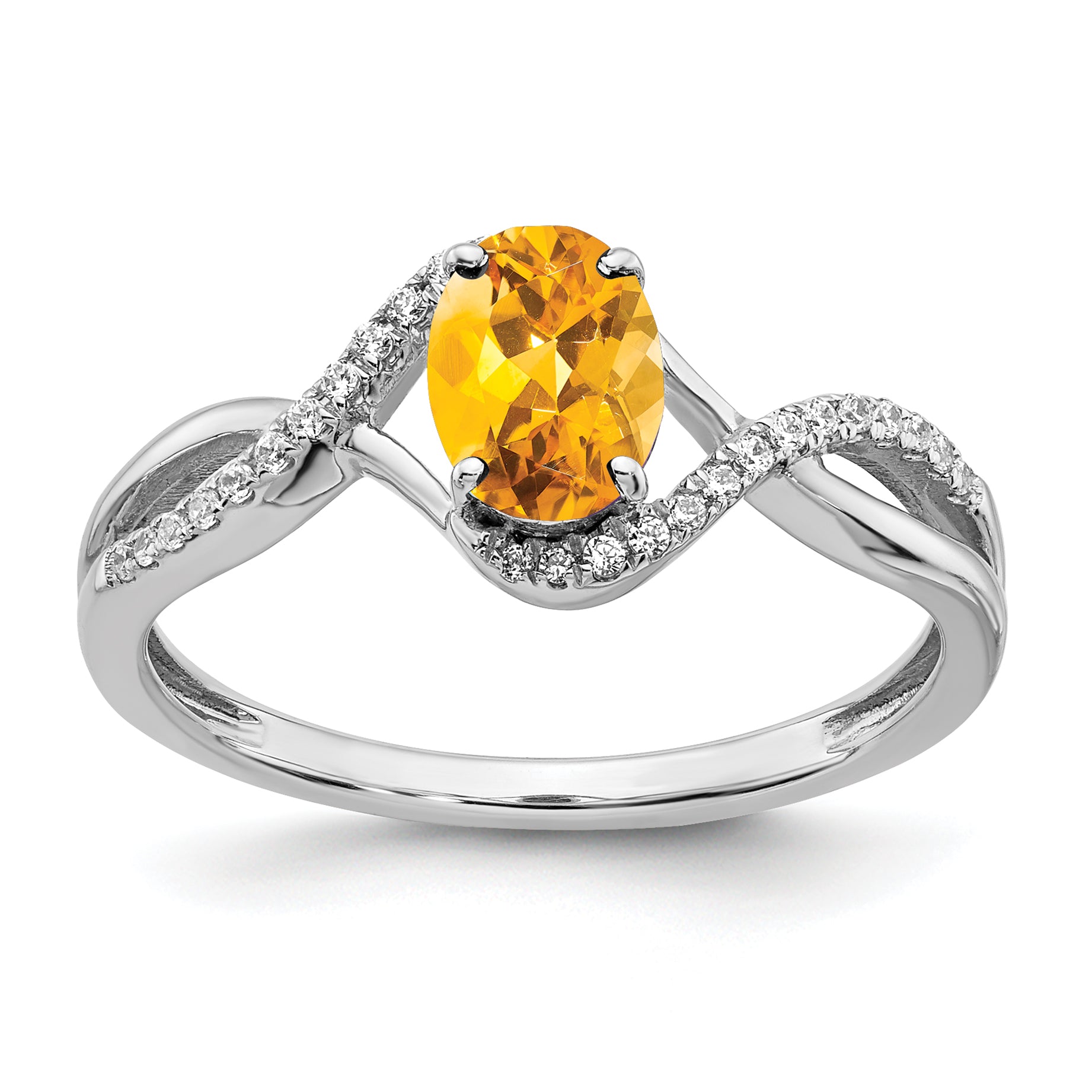 14k White Gold Oval Citrine and Diamond Twist Ring Main image