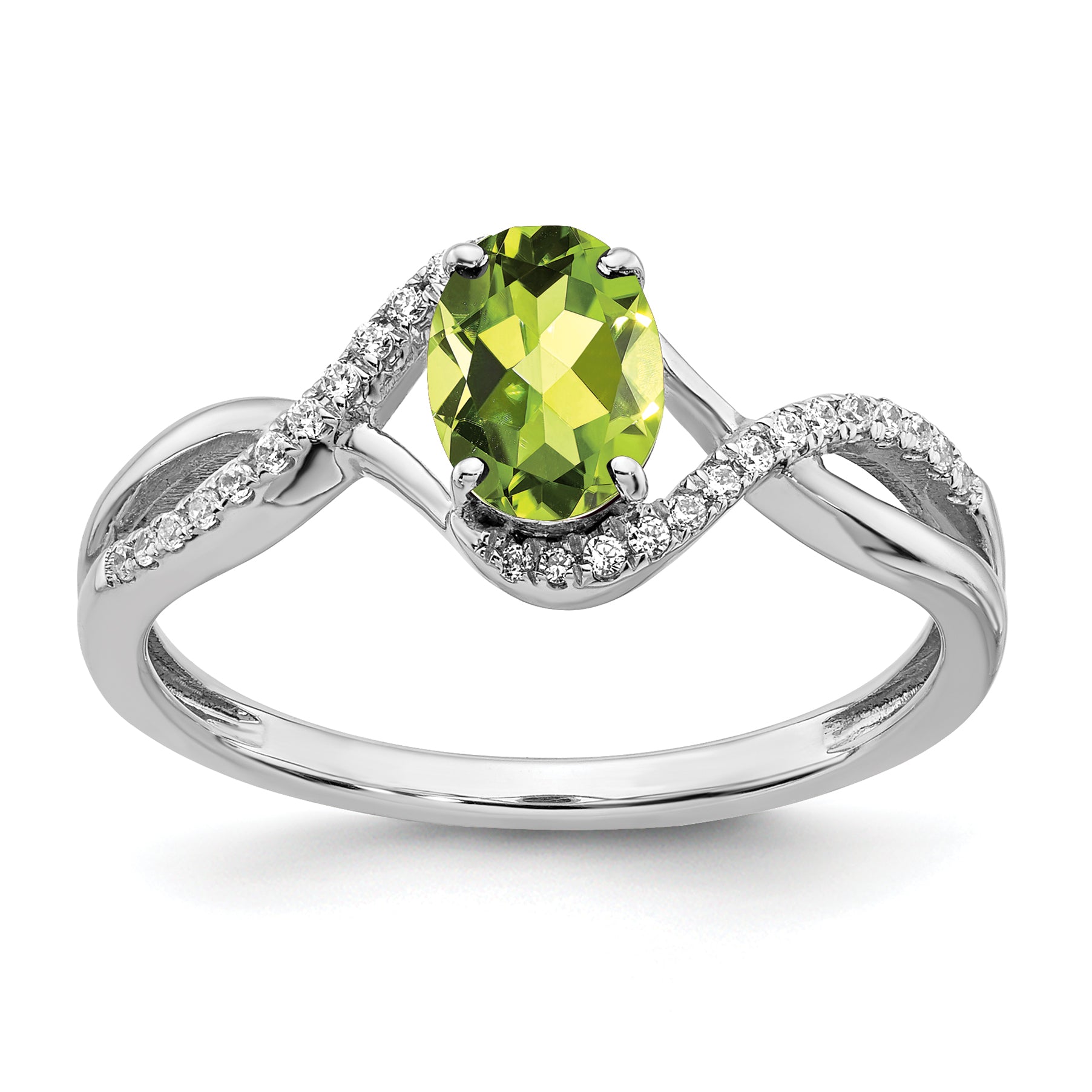 14k White Gold Oval Peridot and Diamond Twist Ring Main image