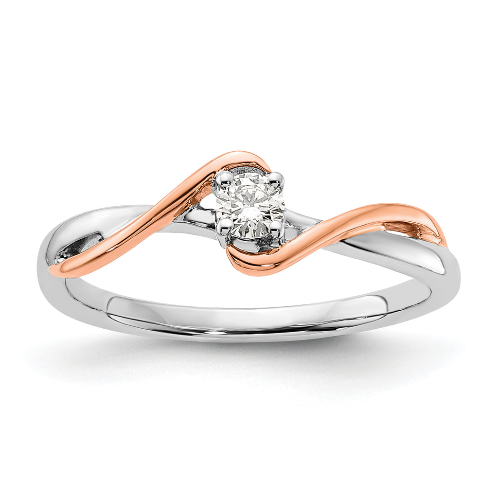 First Promise 14k Two-tone Rose and White Gold 1/8 carat Lab Grown Diamond VS/SI+ G+ Complete Petite Engagement Ring