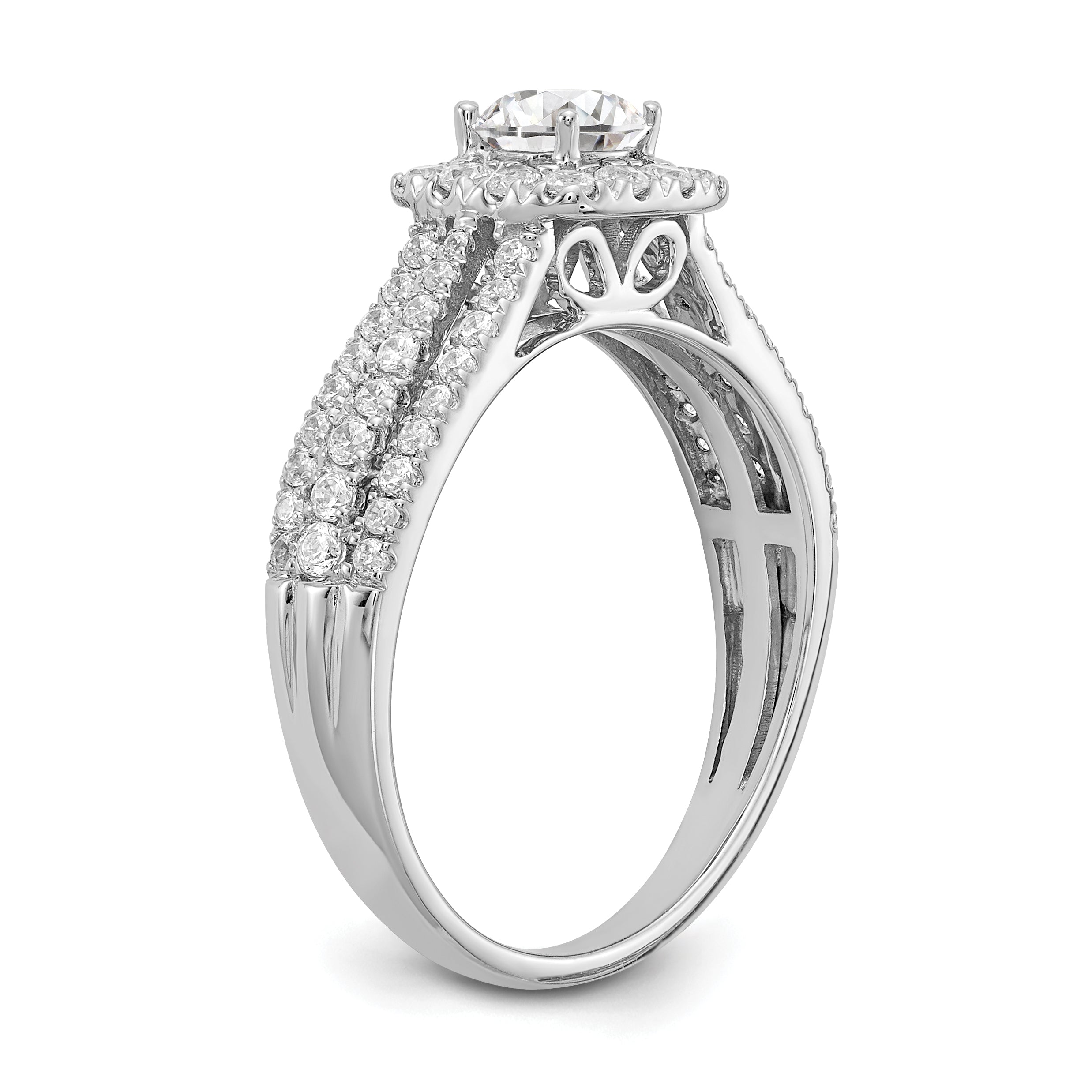 10k White Gold 1 carat Lab Grown Diamond VS/SI+ G+ Round Complete Halo Engagement Ring