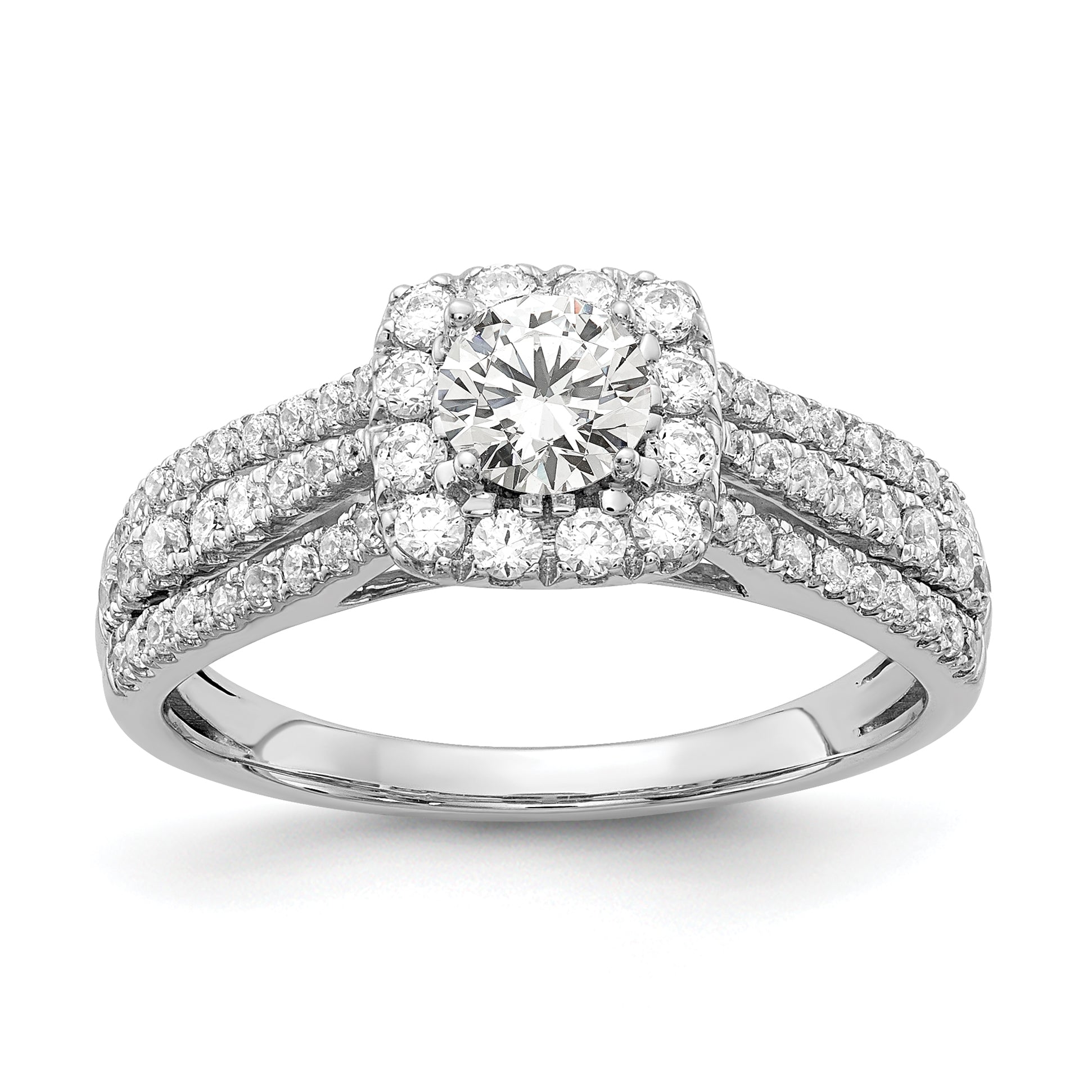 10k White Gold 1 carat Lab Grown Diamond VS/SI+ G+ Round Complete Halo Engagement Ring Main image