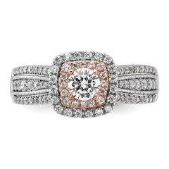 10k Two-Tone Rose and White Gold 7/8 carat Lab Grown Diamond VS/SI+ G+ Round Complete Fancy Halo Engagement Ring