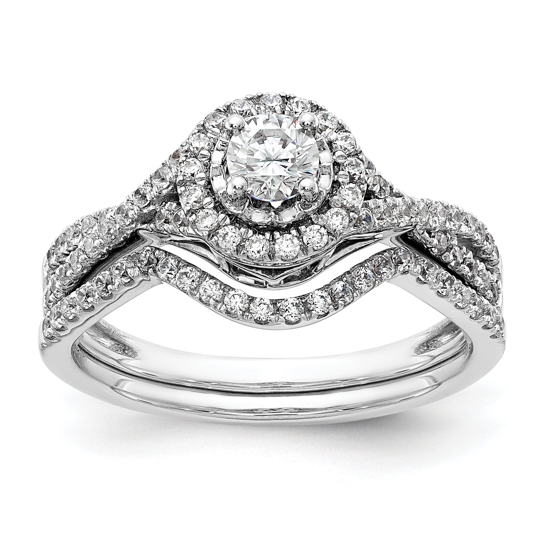 10K White Gold Eternal Promise Lab Grown VS/SI+ G+ Dia Halo Complete Ring