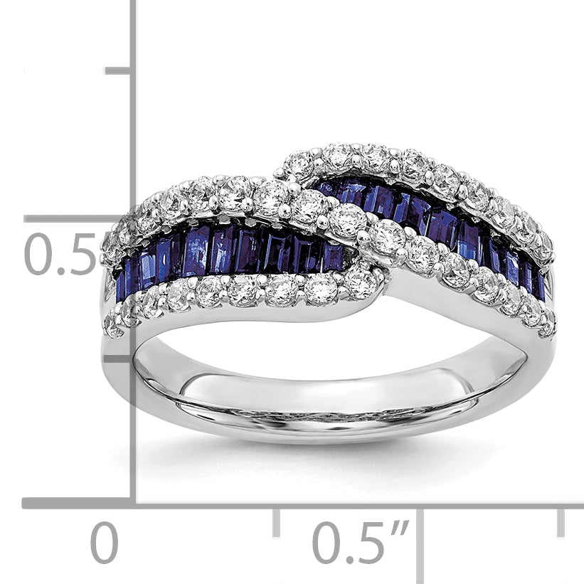 14k White Gold 5/8 carat Lab Grown Diamond VS/SI+ G+ and Lab Created Blue Sapphire Ring