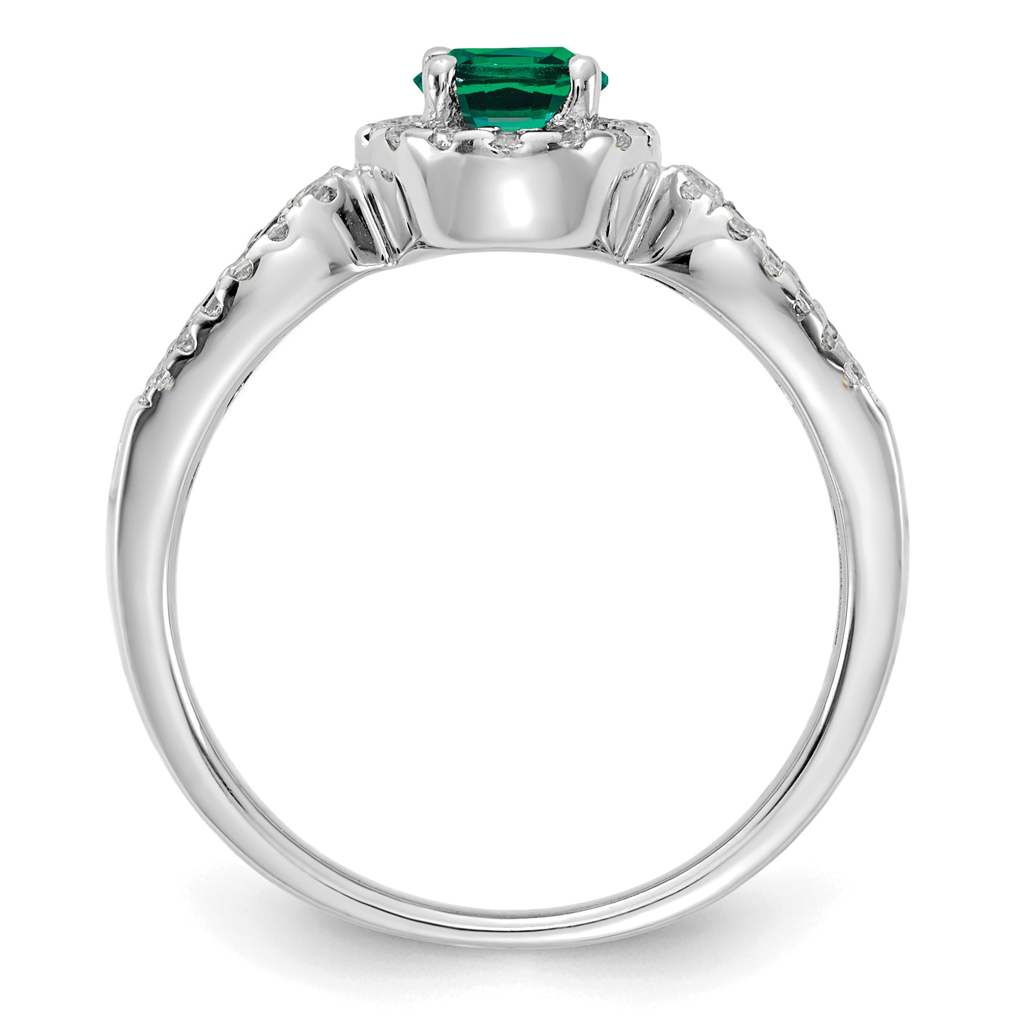 14k White Gold 1/3 carat Lab Grown Diamond VS/SI+ G+ and Oval Lab Created Emerald Ring
