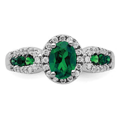 14k White Gold 1/3 carat Lab Grown Diamond VS/SI+ G+ and Oval Lab Created Emerald Ring