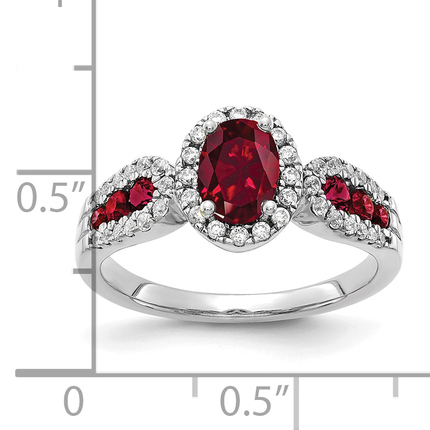 14k White Gold 1/3 carat Lab Grown Diamond VS/SI+ G+ and Oval Lab Created Ruby Ring