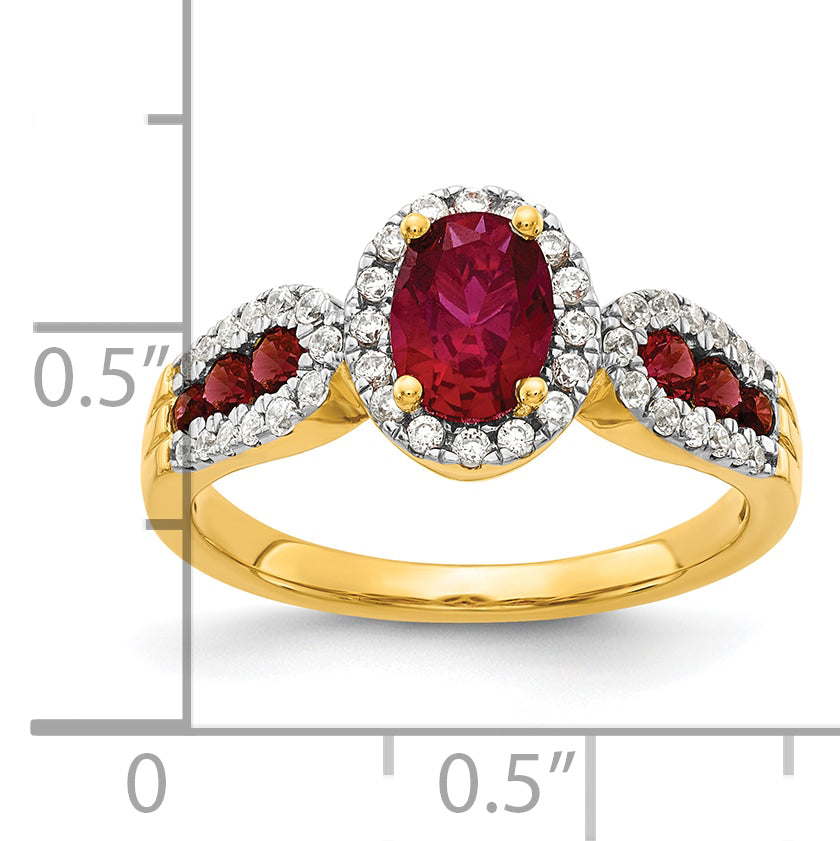 14k 1/3 carat Lab Grown Diamond VS/SI+ G+ and Oval Lab Created Ruby Ring