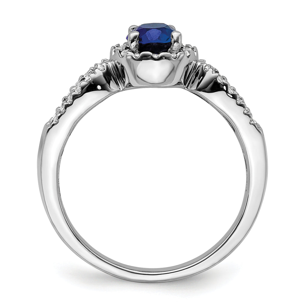 14k White Gold 1/3 carat Lab Grown Diamond VS/SI+ G+ and Oval Lab Created Blue Sapphire Ring