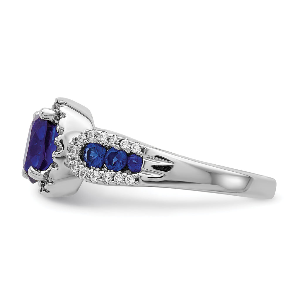14k White Gold 1/3 carat Lab Grown Diamond VS/SI+ G+ and Oval Lab Created Blue Sapphire Ring