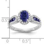 14k White Gold 1/3 carat Lab Grown Diamond VS/SI+ G+ and Oval Lab Created Blue Sapphire Ring