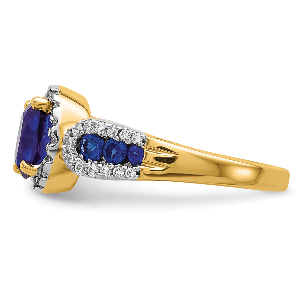14k 1/3 carat Lab Grown Diamond VS/SI+ G+ and Oval Lab Created Blue Sapphire Ring
