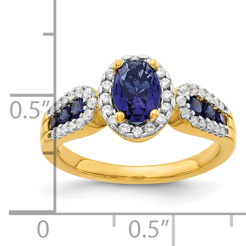 14k 1/3 carat Lab Grown Diamond VS/SI+ G+ and Oval Lab Created Blue Sapphire Ring