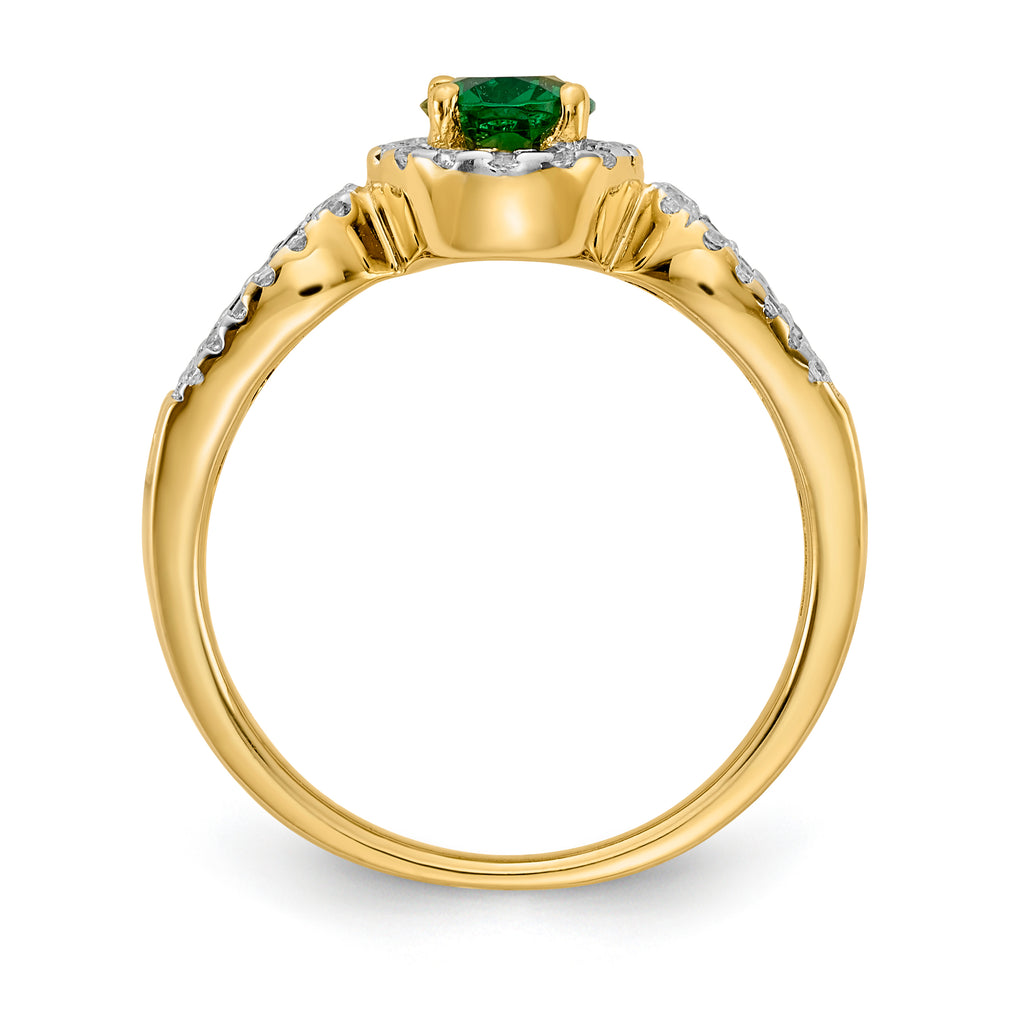 14k Diamond and Oval Emerald Ring