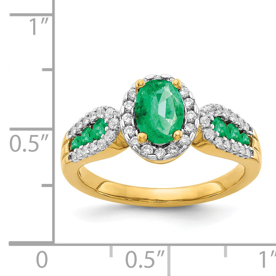 14k Diamond and Oval Emerald Ring