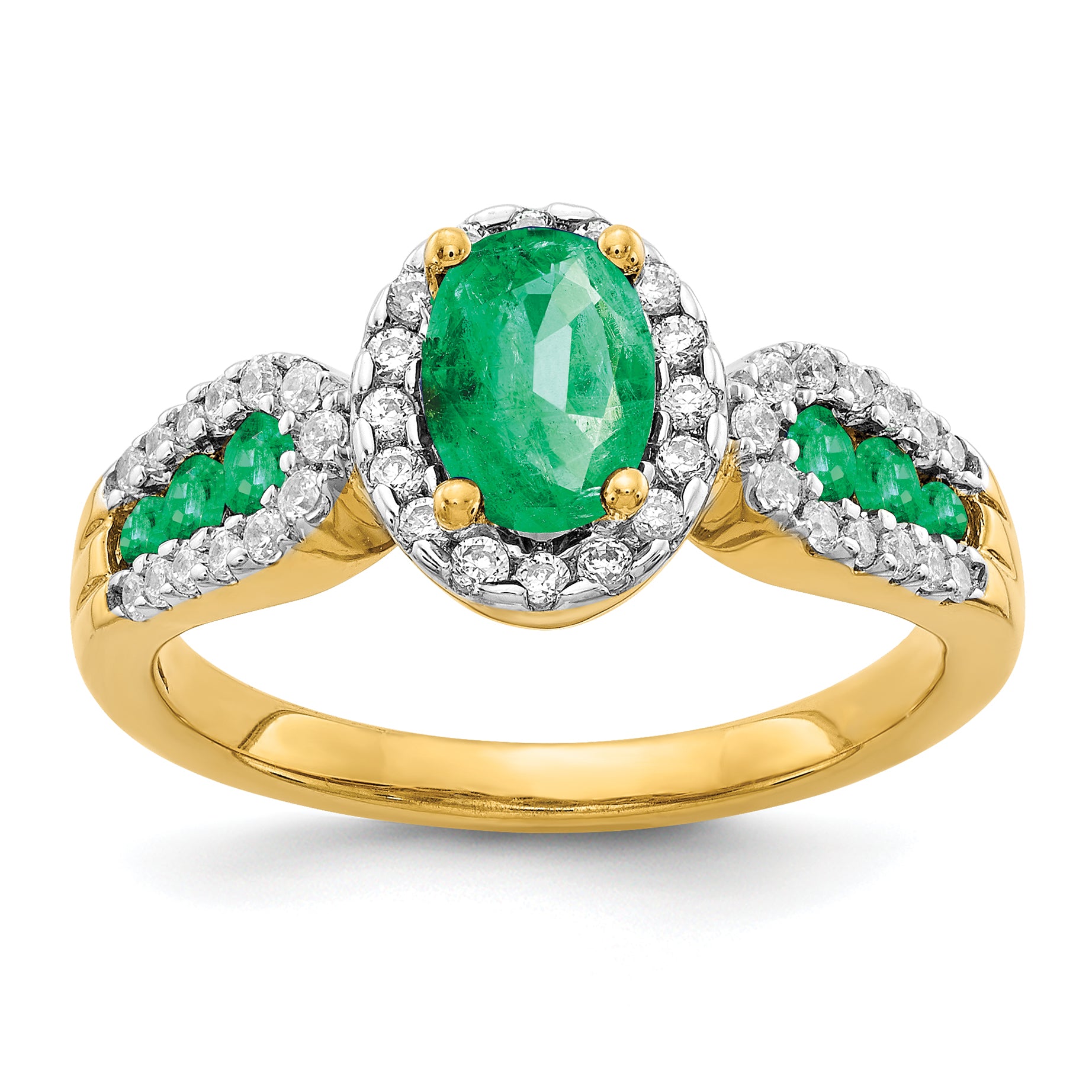 14k Diamond and Oval Emerald Ring Main image