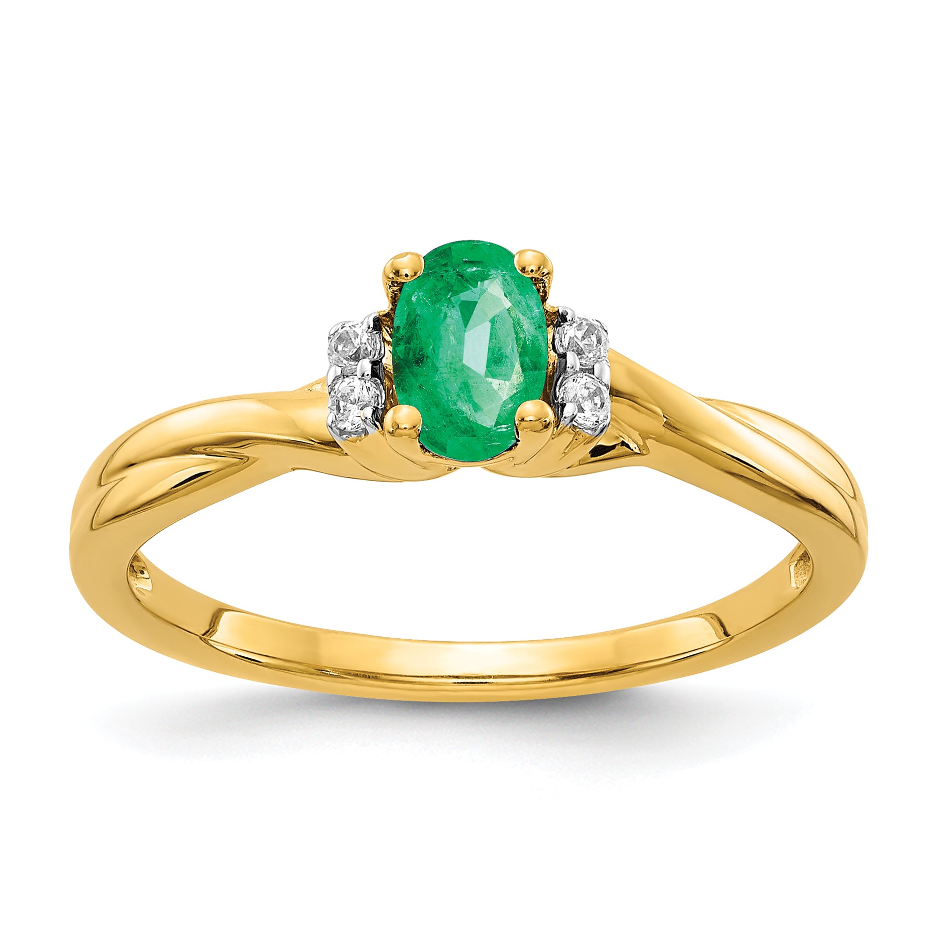 10K Diamond and Oval Emerald Ring Main image