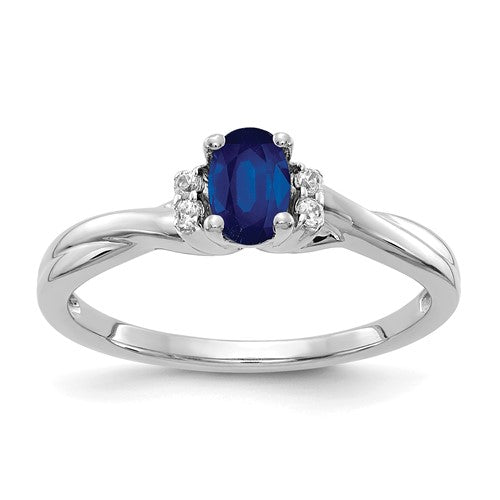 Oval Sapphire & Diamond Ring in 10K White Gold (1/20 ct. tw.), Size 7 - Sophia Jewelers