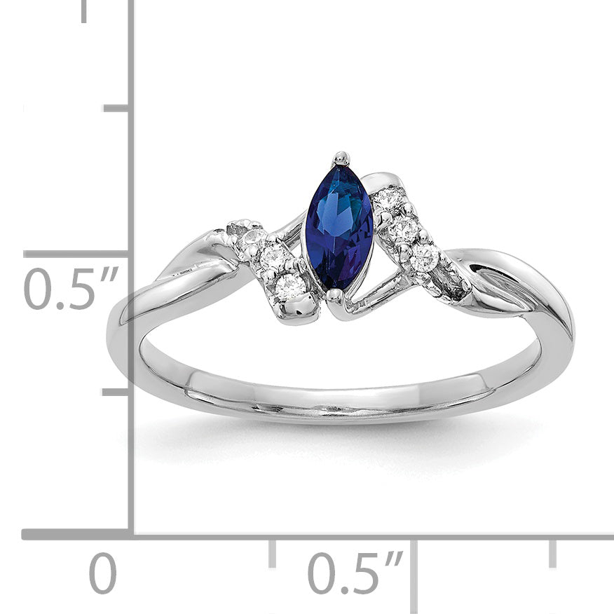 10k White Gold Diamond and Marquise Sapphire Ring Secondary image
