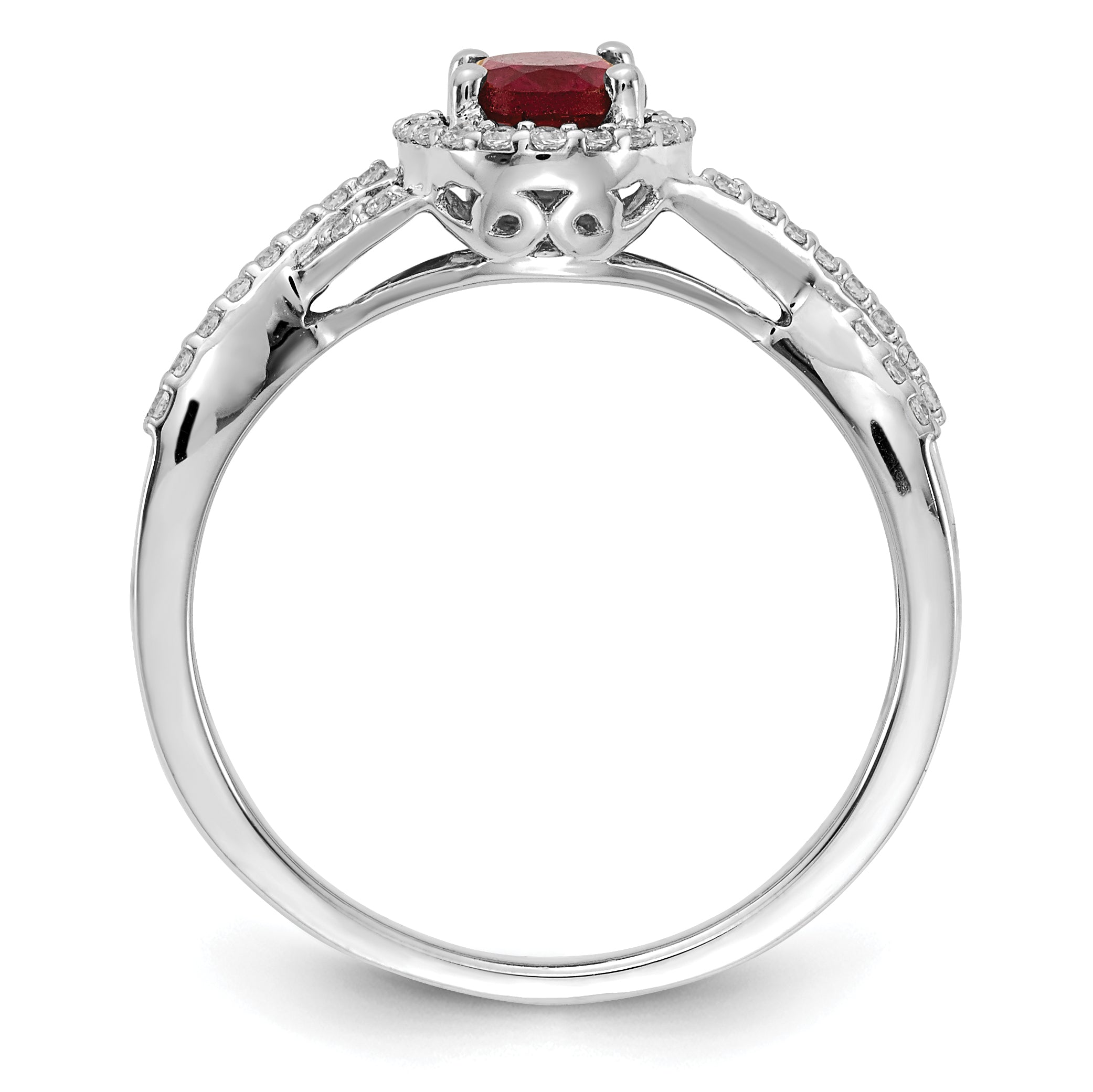 14k White Gold 1/5 carat Lab Grown Diamond VS/SI+ G+ and Lab Created Ruby Oval Halo Ring Secondary image