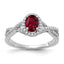 14k White Gold 1/5 carat Lab Grown Diamond VS/SI+ G+ and Lab Created Ruby Oval Halo Ring