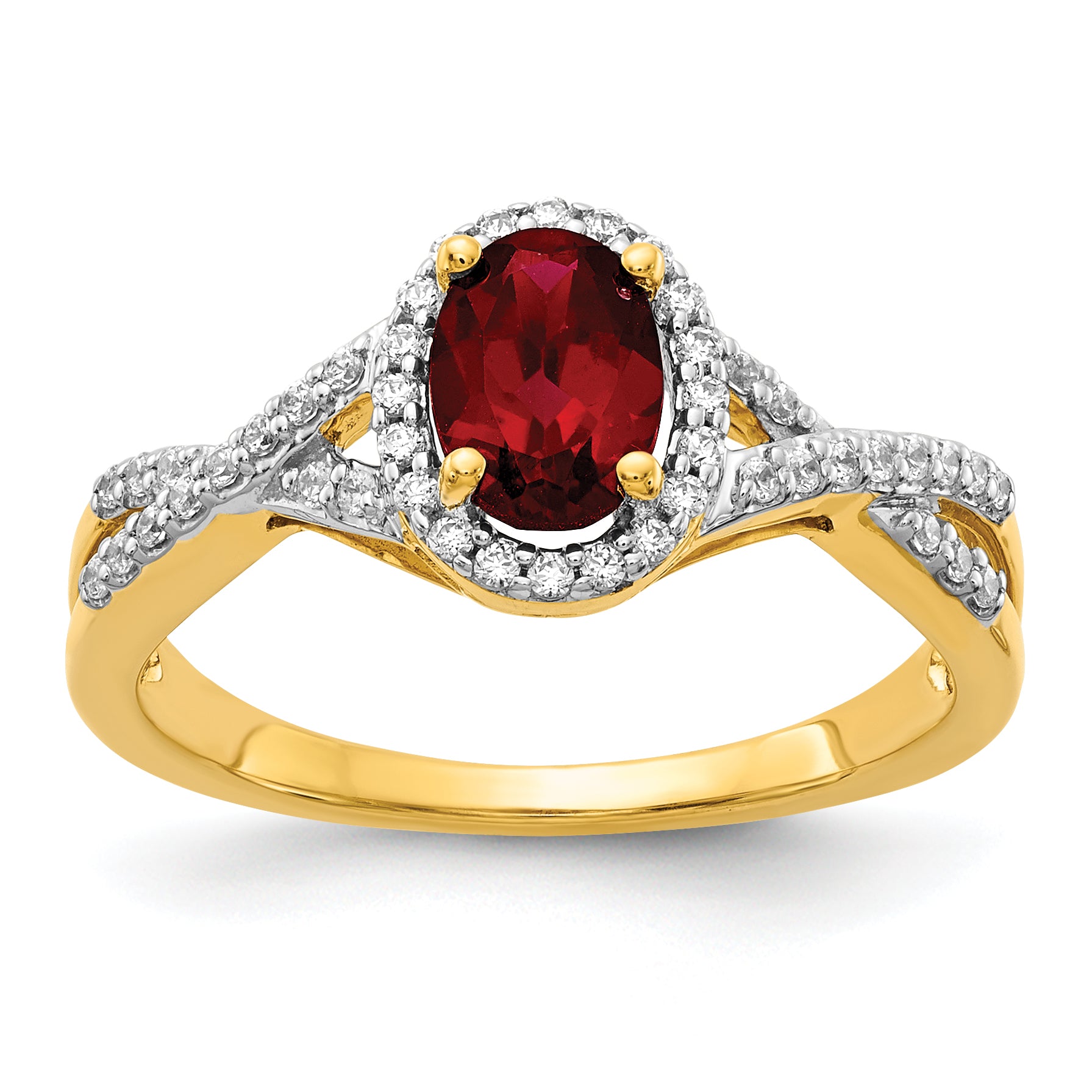 14k 1/5 carat Lab Grown Diamond VS/SI+ G+ and Lab Created Ruby Oval Halo Ring Main image