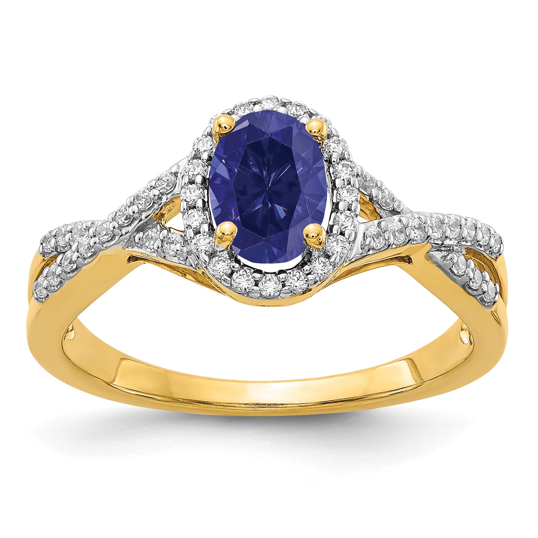 14k 1/5 carat Lab Grown Diamond VS/SI+ G+ and Lab Created Blue Sapphire Oval Halo Ring Main image
