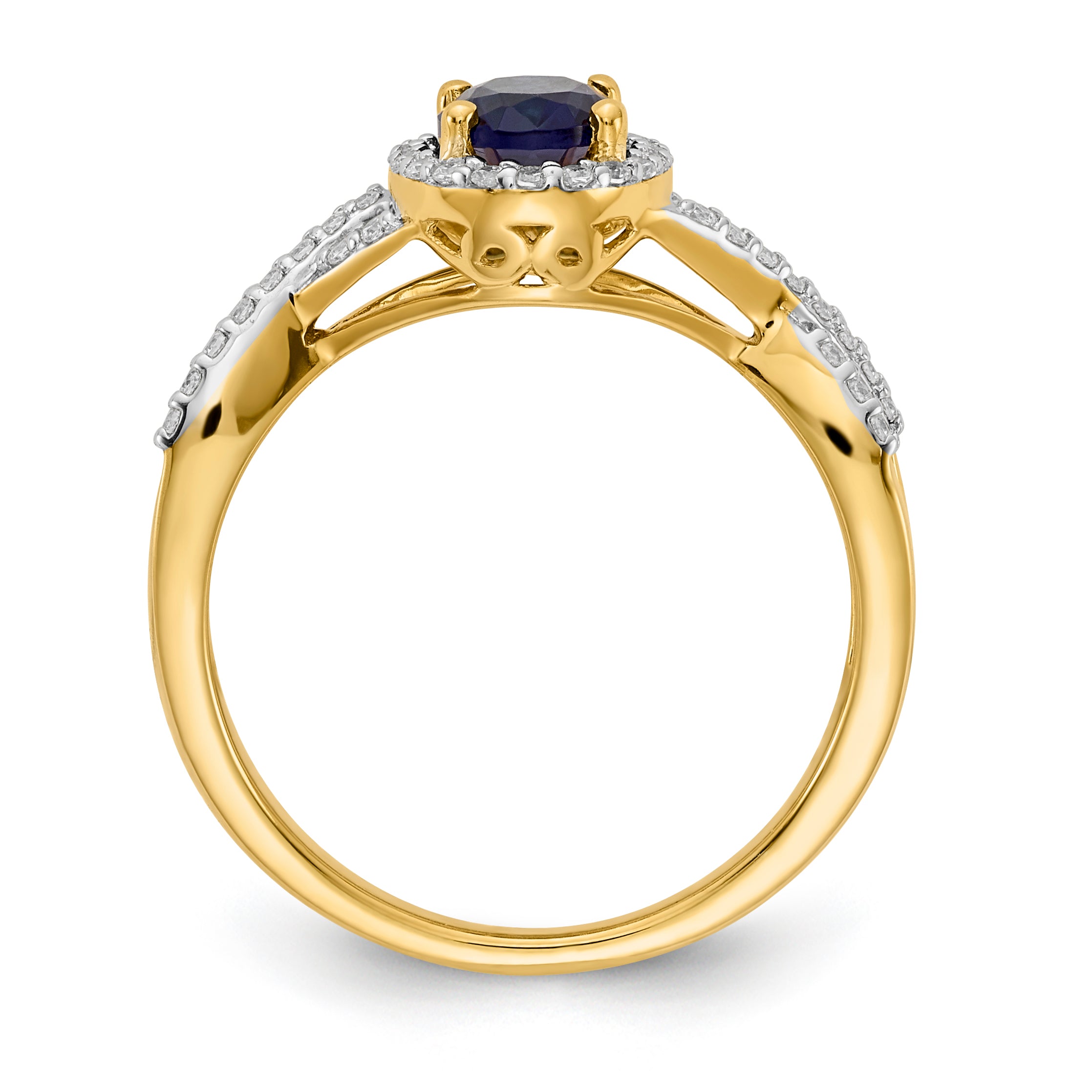 10k Diamond and Sapphire Oval Halo Ring Secondary image