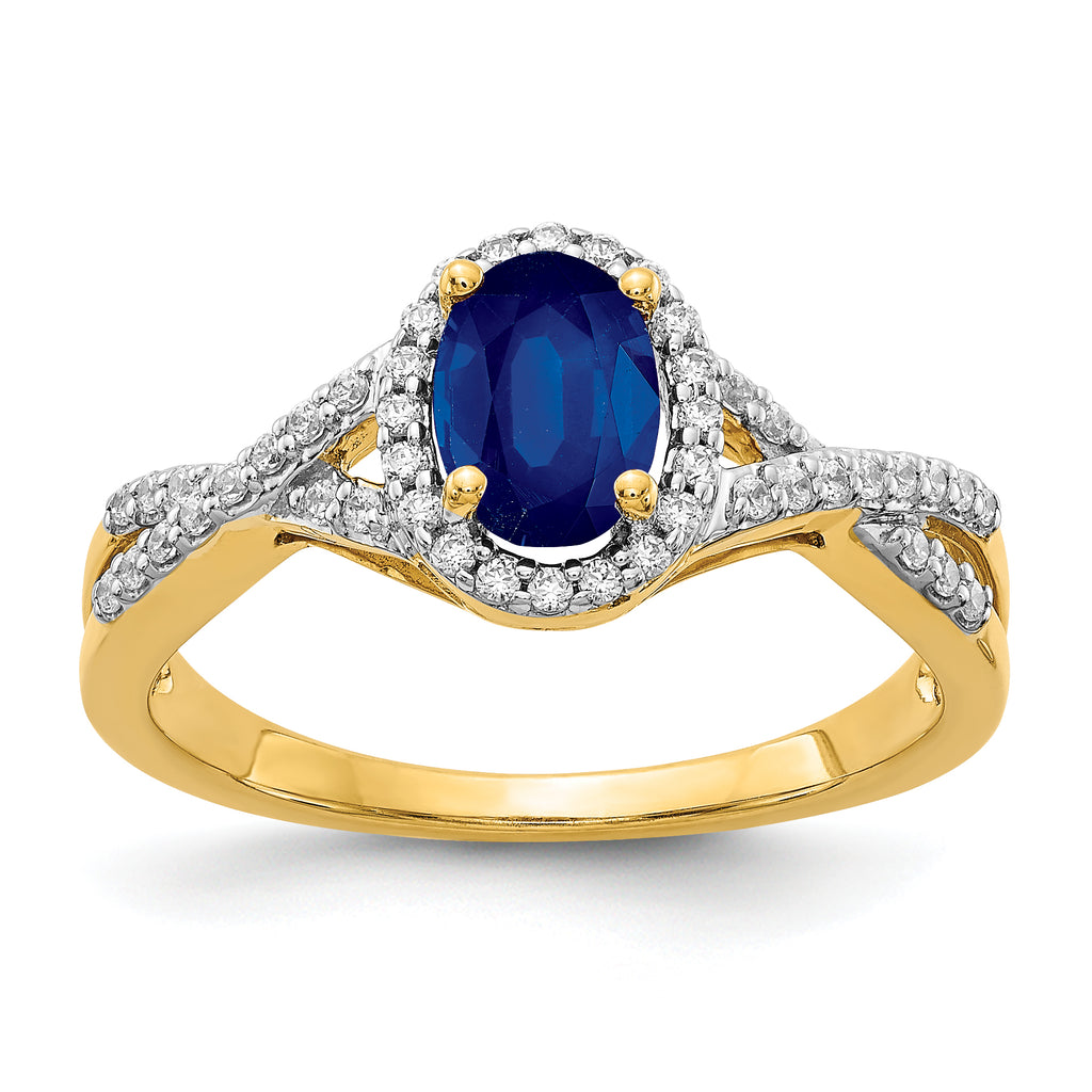 10k Diamond and Sapphire Oval Halo Ring
