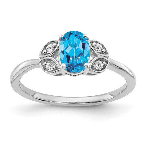 Oval Swiss Blue Topaz & Diamond Ring in 14K White Gold (1/20 ct. tw.), Size 7 - Sophia Jewelers Main image