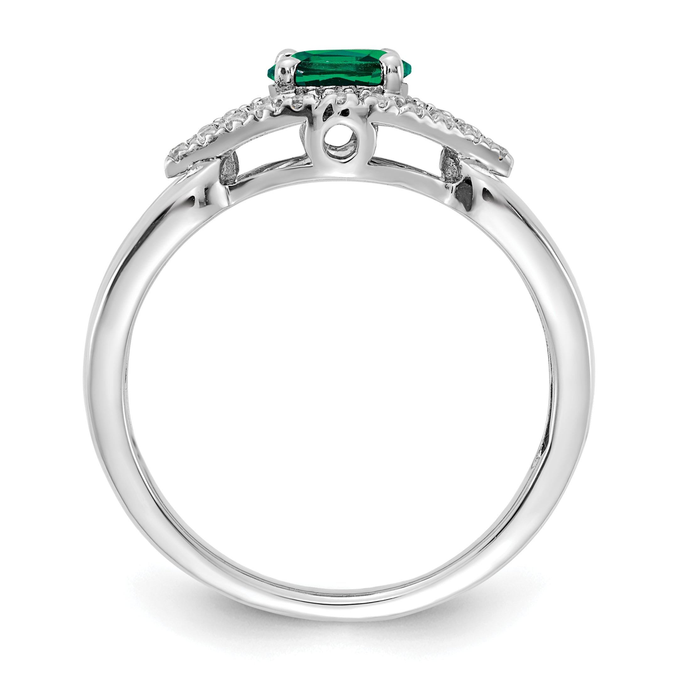 14k White Gold 1/10 carat Lab Grown Diamond VS/SI+ G+ and Lab Created Emerald Ring Secondary image