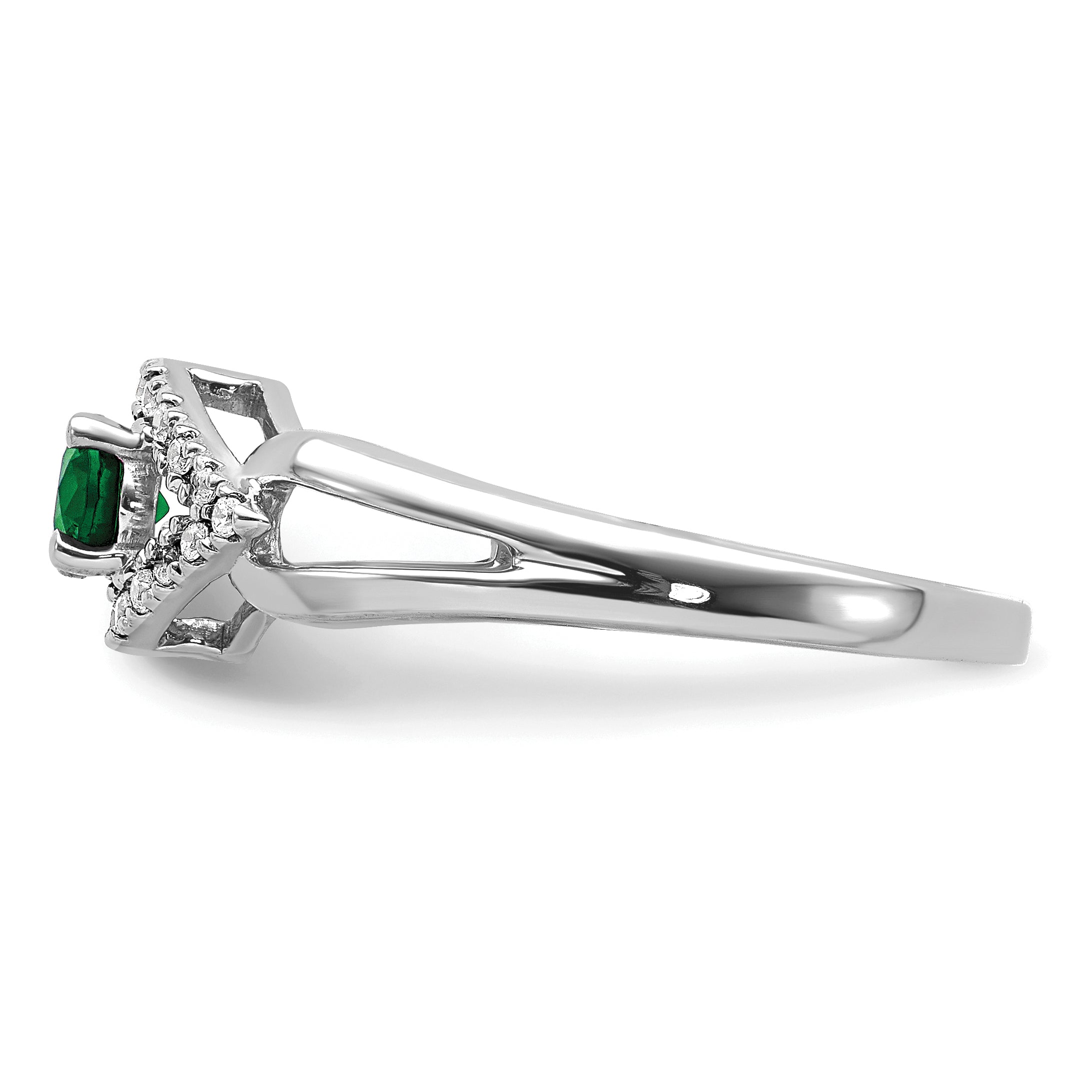 14k White Gold 1/10 carat Lab Grown Diamond VS/SI+ G+ and Lab Created Emerald Ring