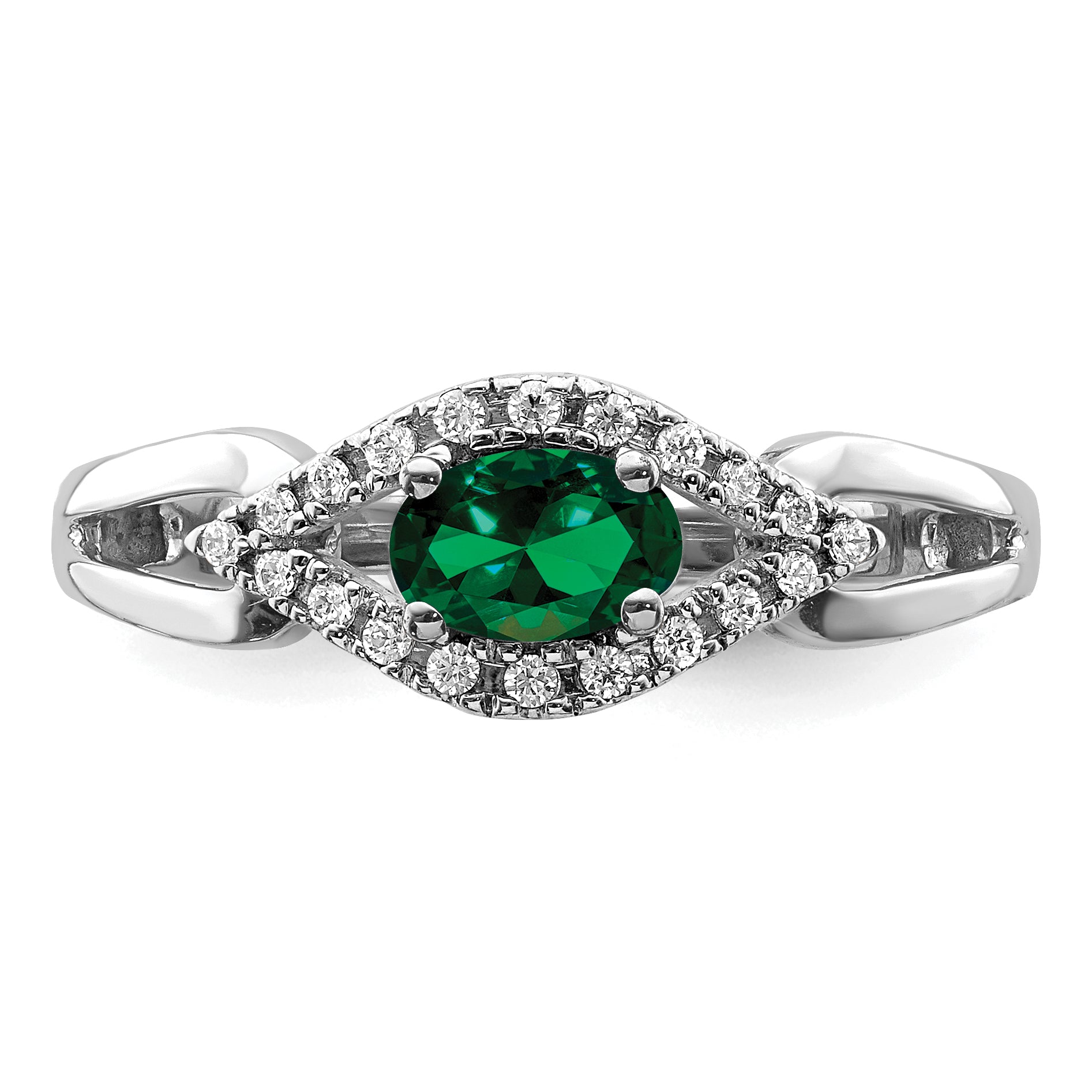 14k White Gold 1/10 carat Lab Grown Diamond VS/SI+ G+ and Lab Created Emerald Ring