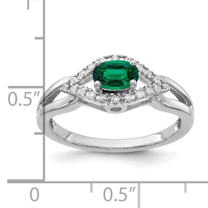 14k White Gold 1/10 carat Lab Grown Diamond VS/SI+ G+ and Lab Created Emerald Ring