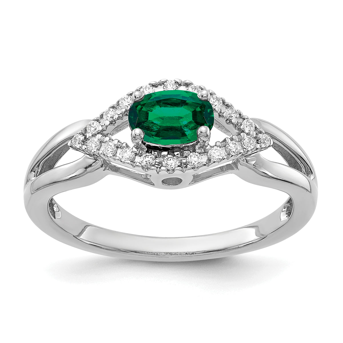 14k White Gold 1/10 carat Lab Grown Diamond VS/SI+ G+ and Lab Created Emerald Ring